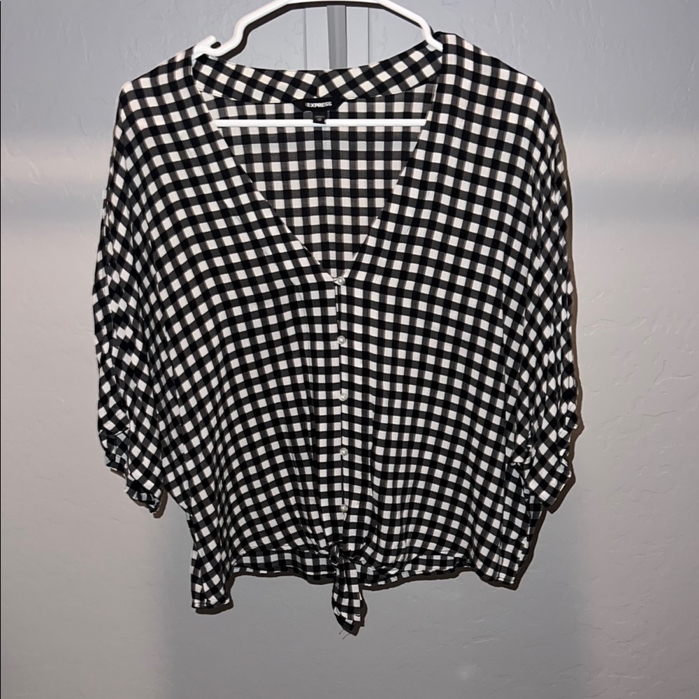 Express Black and White Tie Front Blouse